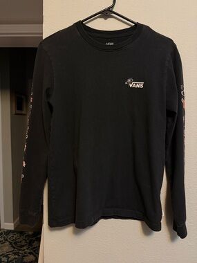 Vans Black Long-Sleeve Floral Logo Tee